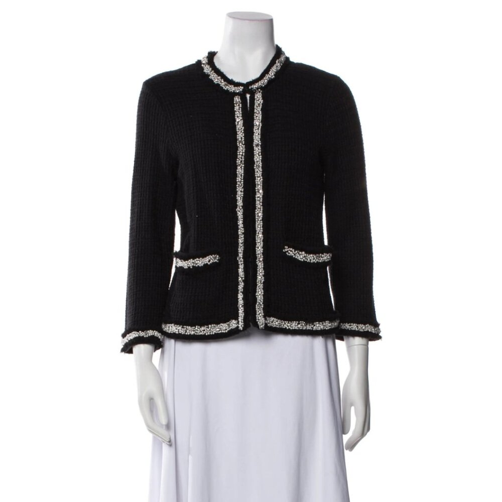 Alice + Olivia‎ Black Embellished Tweed Blazer Jacket Size M Beaded Luxury